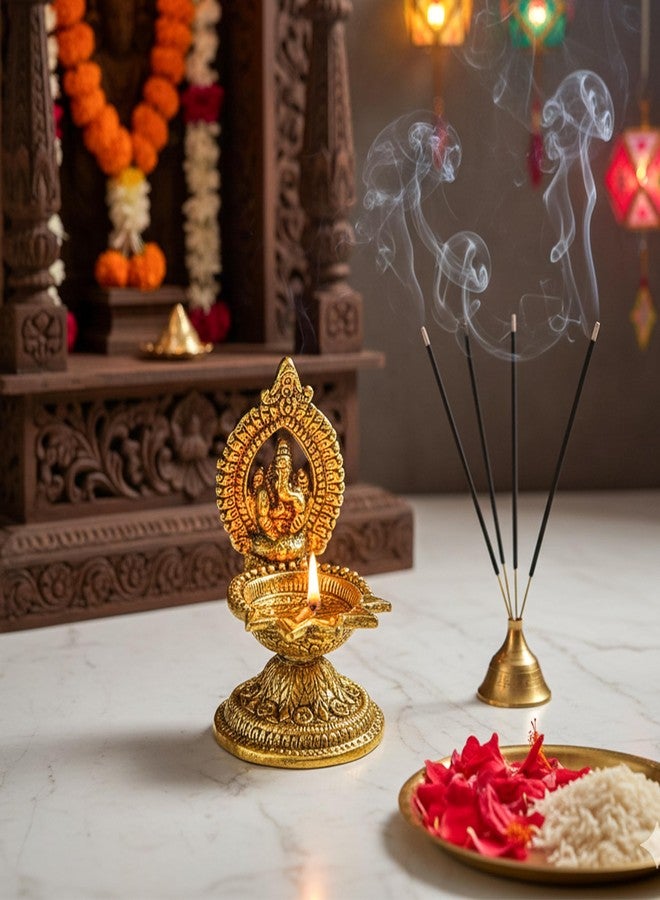 HindCraft Ganesha Diya Oil Lamp - Brass Diwali Diya for Puja, Home Temple, Decoration & Gifts | Traditional Diwali Decoration Items for Home Decor | Ganesh Deepak for Pooja & Festive Gifting - Image 2